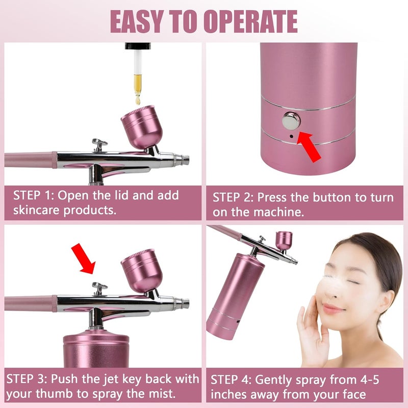 KH866 High Pressure Handheld Facial Oxygen Injector, Facial Oxygen Injection Machine for Skin Rejuvenation at Beauty Salon Pink Color - Image 3