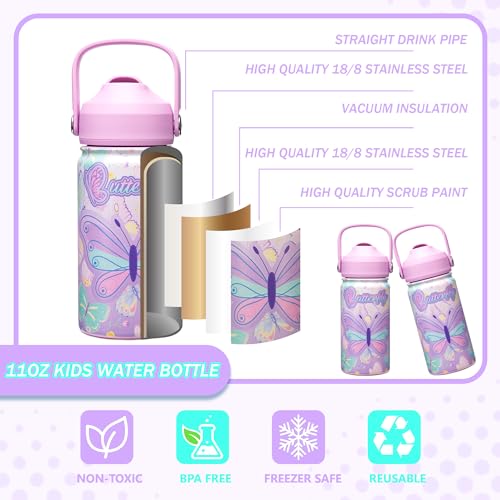 Oruiji Butterfly Lunch Box for Girls Bento Box for Kids with Lunch Bag,Stainless Steel Water Bottle,Ice Pack Set Birthday Gifts for Ages 3-12 Back to School Toddler Girls - Image 4