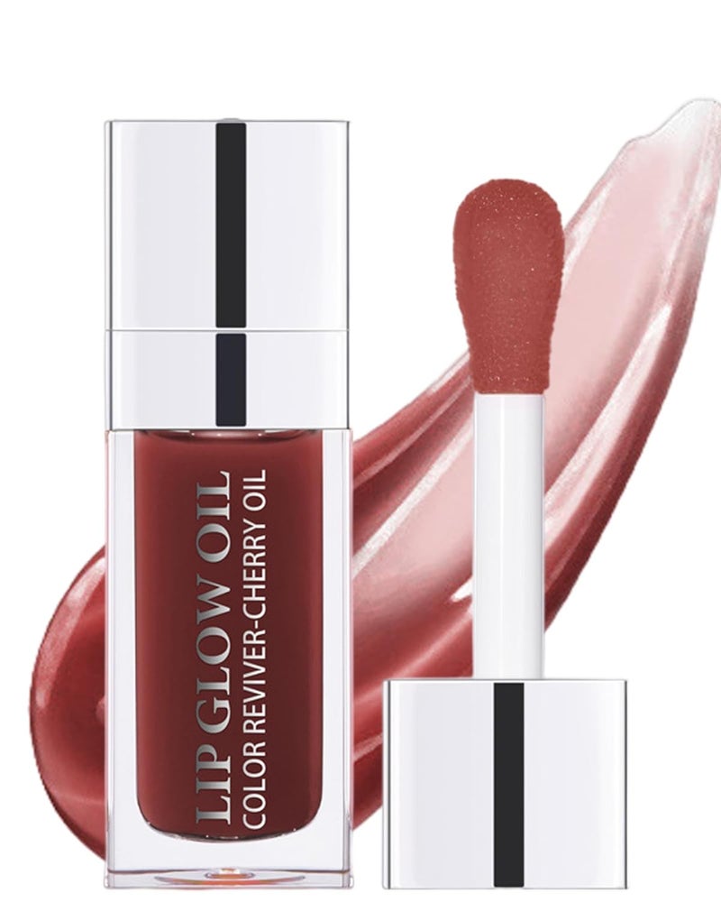 Lip Glow Oil Mahogany Lip Care Product with Hydrating Plumping Lip Gloss Clear Tinted Lip Oil for Dry Lips Nourishing Lip Gloss Oil Christmas Makeup Gift for Women