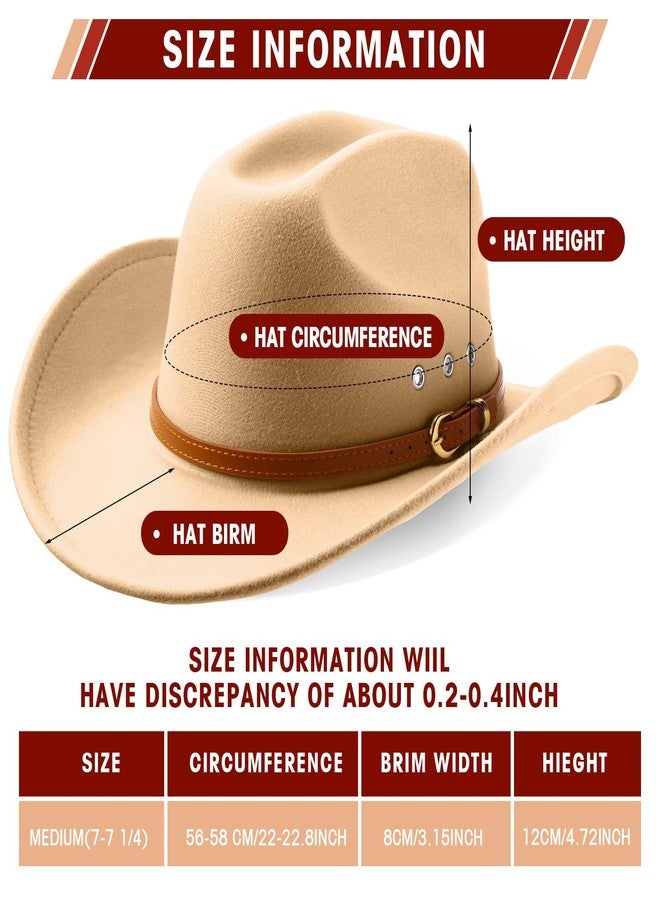 Breathffy 4 Pcs Cowboy Hat Felt Wide Brim Cowgirl Hats with Belt Classic Outdoor Western Hats for Women Men Adults (Khaki, Camel, Beige, White,Elegant) - Image 2