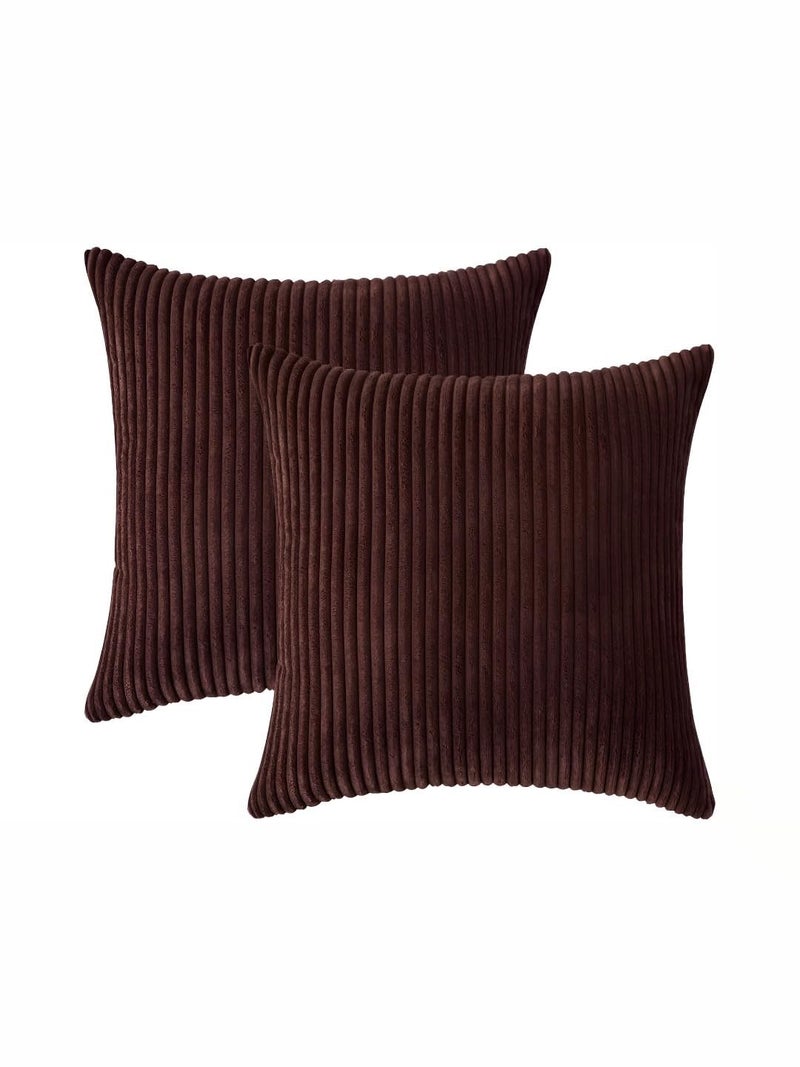 Guffaw Corduroy Cushion Covers 24x24 inches for Sofa, Bed, Couch Chair, Large Size, Square Pillow Shams (2, Dark Brown) - Image 3