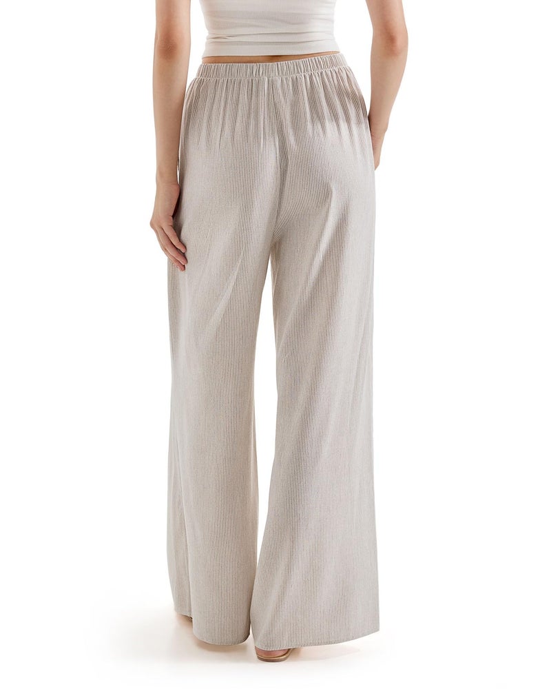 SUUKSESS Women Wide Leg Flowy Linen Pant with Pockets High Waisted Casual Lounge Palazzo Pant (Striped Khaki, XL) - Image 2