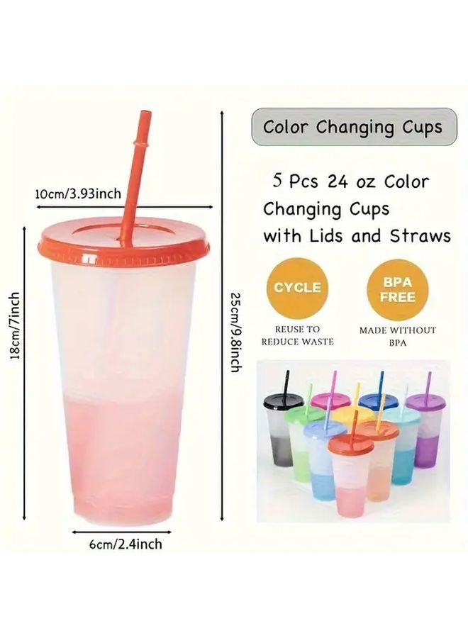 5pcs 24Oz Color Changing Cups With Lids And Straws Reusable For Cold Beverages Family Gatherings - Image 3