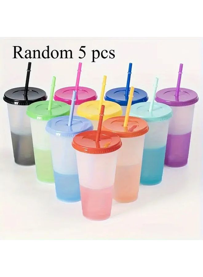5pcs 24Oz Color Changing Cups With Lids And Straws Reusable For Cold Beverages Family Gatherings - Image 1