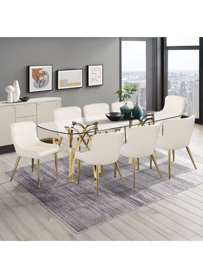 DANUBE HOME Aubrey 1 + 8 Tempered Glass Dining Set 9-Piece Comfortable Dining Set Sturdy Kitchen Dining Table With 8 Dining Chairs Modern Design Furniture For Dining Room Kitchen - Clear/Gold  - Image 2