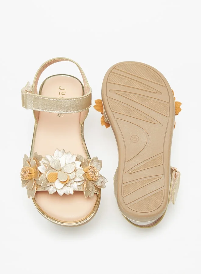 JUNIORS Girls Floral Detail Sandals With Hook And Loop Closure
