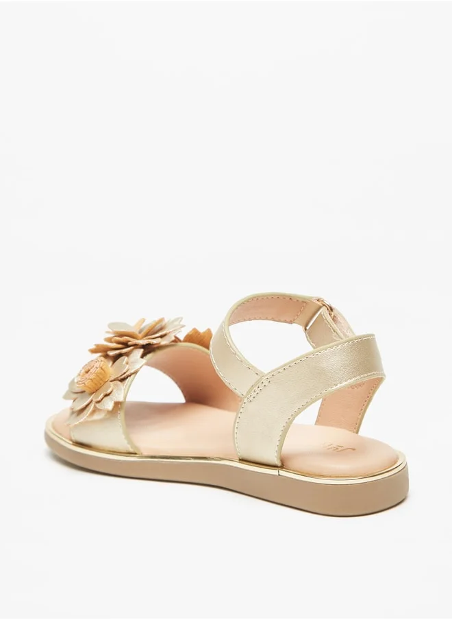 جونيورز Girls Floral Detail Sandals With Hook And Loop Closure