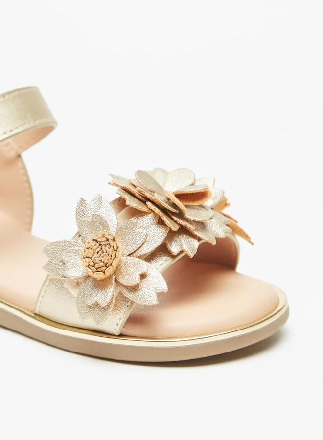 JUNIORS Girls Floral Detail Sandals With Hook And Loop Closure