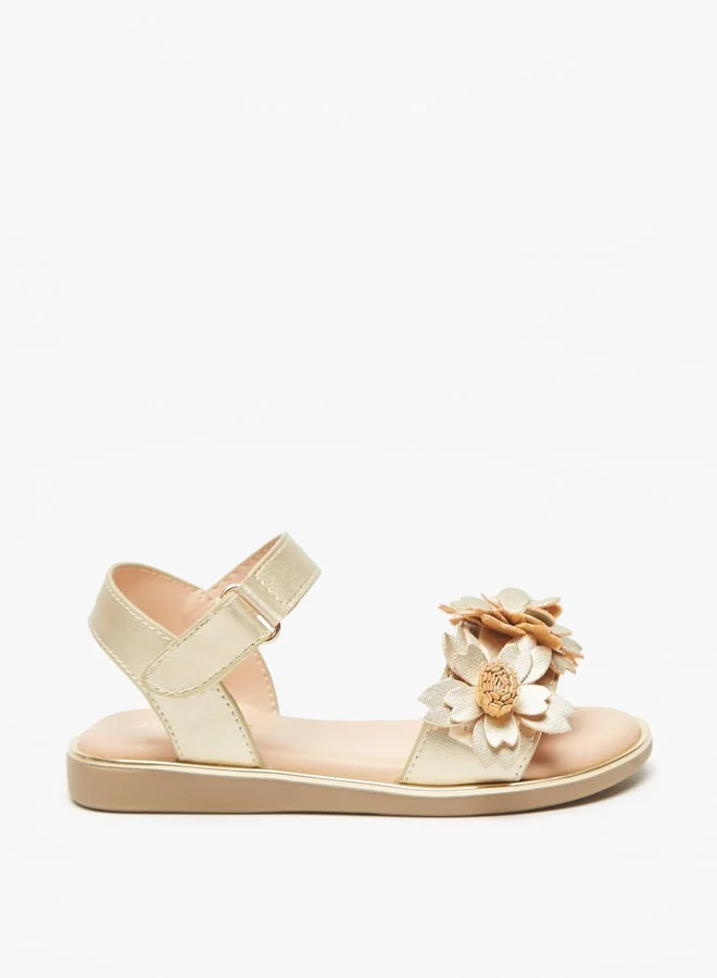 JUNIORS Girls Floral Detail Sandals With Hook And Loop Closure