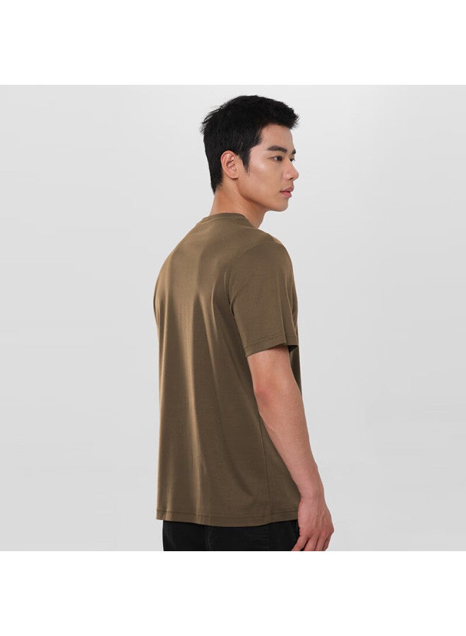 Markless قميص قطني ناعم على البشرة للرجال، قميص داخلي بأكمام قصيرة بلون صلب 5630، بني ترابي، XL - Image 1