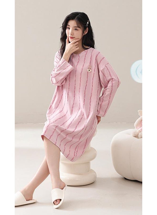 Autumn Cotton Sleep Dress Women's Loose Long Sleeve Built-in Bra Pad Midi Dress Casual Spring Summer Home Wear Nightgown - Image 1