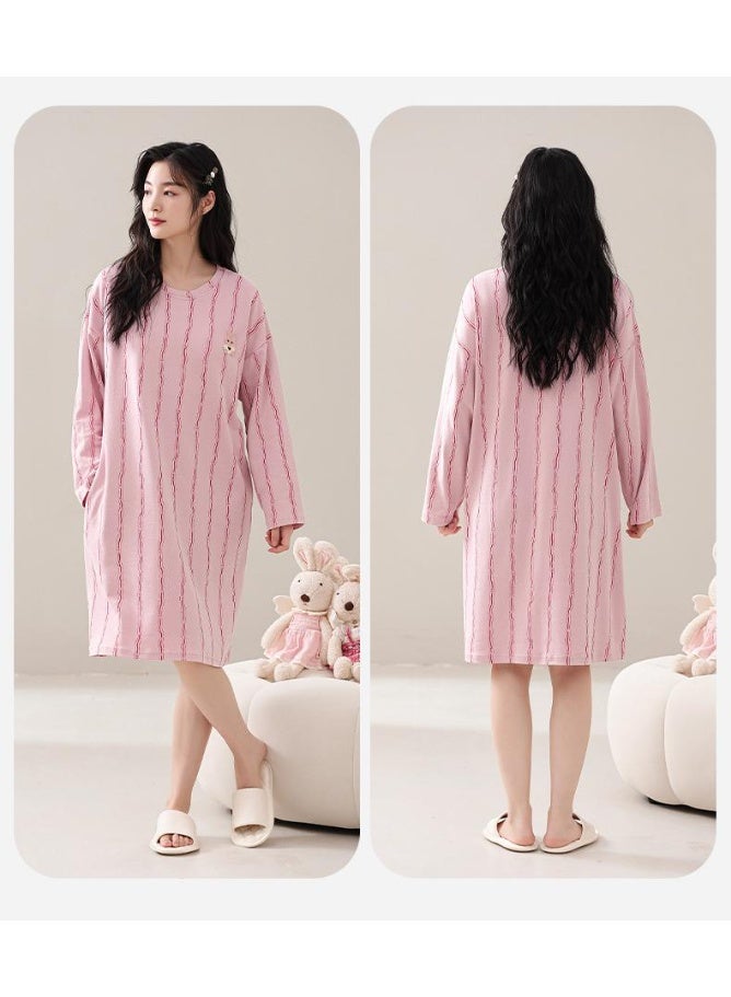 Autumn Cotton Sleep Dress Women's Loose Long Sleeve Built-in Bra Pad Midi Dress Casual Spring Summer Home Wear Nightgown - Image 2