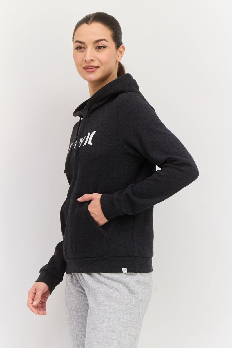 Hurley Women Hooded Long Sleeve Brand Logo Sweatshirt, Dark Grey - Image 2