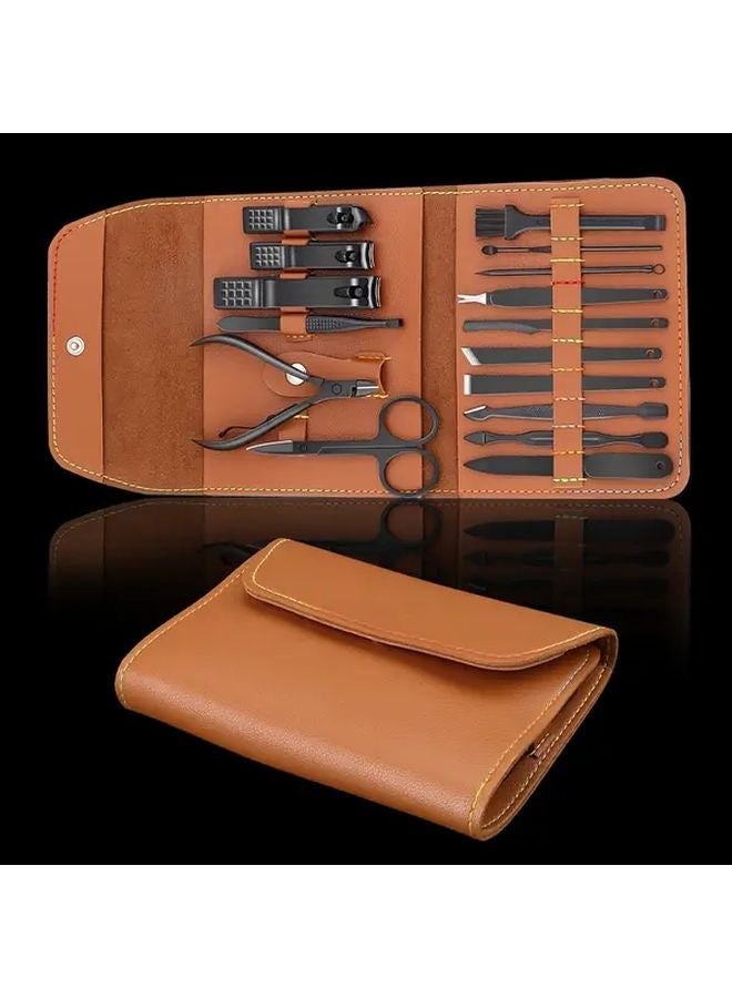 براون 16 قطعة مجموعة العناية بالأظافر مع حقيبة محمولة لليدين والقدمين والوجه - Image 4