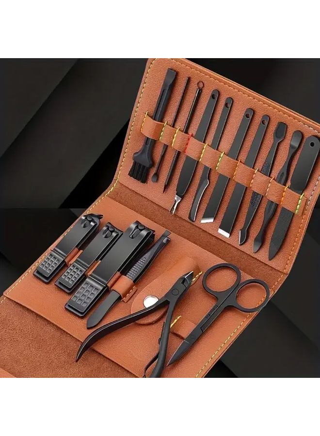 براون 16 قطعة مجموعة العناية بالأظافر مع حقيبة محمولة لليدين والقدمين والوجه - Image 2