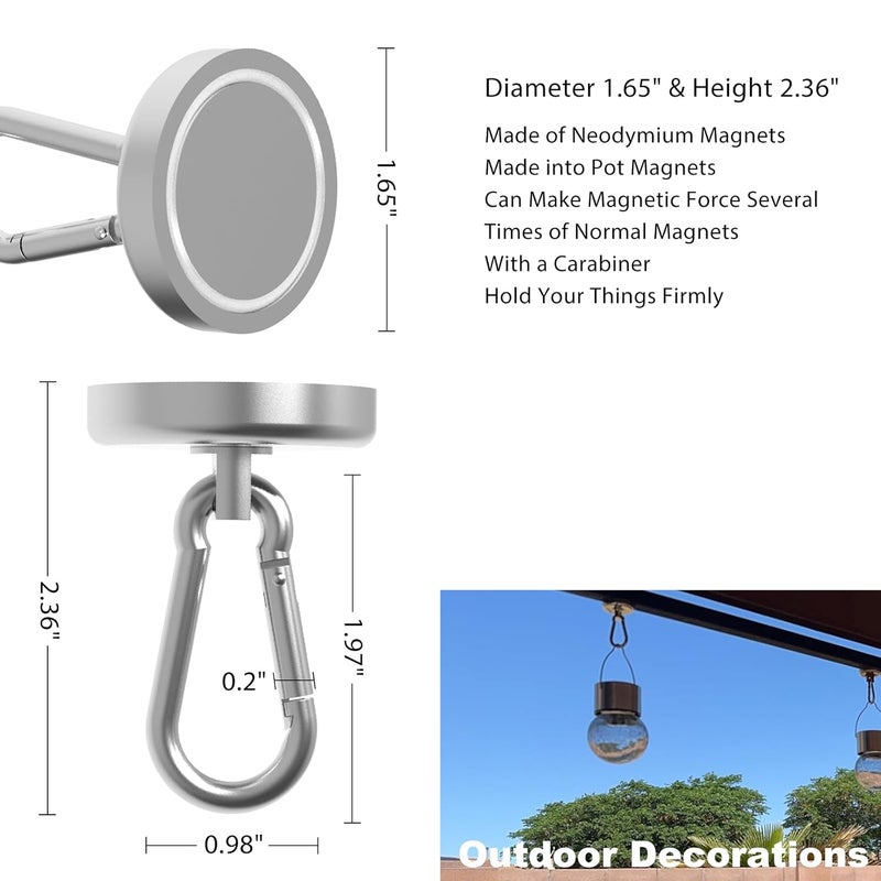 Ant Mag Magnetic Hooks 140LBS Heavy Duty Neodymium Magnet with Swiveling Carabiner Magnet Snap Hook for Indoor/Outdoor Hanging Bag Kitchen Garage Magnet Type Cruise Ship Magnetic Hook (4 Pack) - Image 3