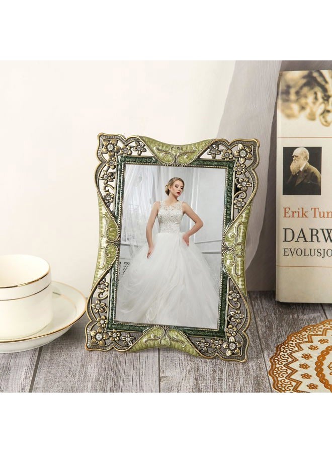 Goutangen 4x6 Vintage Brass Picture Frame Decor Ornate Antique Enamel Photo Frames with Glass Front, Art Decor Tabletop Display, Gifts Ideas for Women, Horizontally & Vertically - Image 2