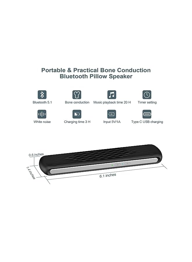 Excefore Pillow Speaker Bone Conduction Stereo Mini Portable Bluetooth Sleep Stereo Portable Pillow Speaker Insomnia White Noise Machine For Deep Sleeping Side Sleepers Black - Image 2