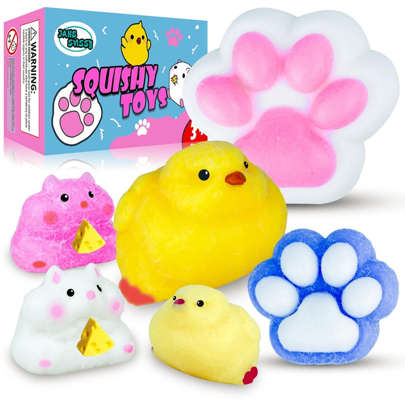 JANESVISSY Squishy Pack Squishy Fidget Toys Kit Include Squishies(1 Big Cat Paws & Chick 1 Norma Chick & Cat Paws.2 Hamster) Squeeze Toy Birthday Gift for Girls  Boys  Kids - Image 1