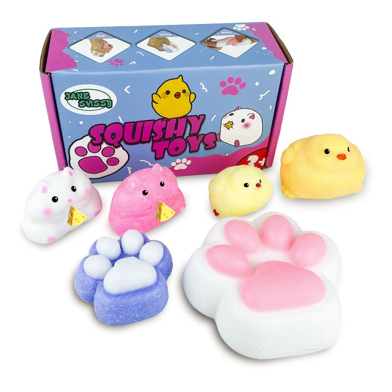 JANESVISSY Squishy Pack Squishy Fidget Toys Kit Include Squishies(1 Big Cat Paws & Chick 1 Norma Chick & Cat Paws.2 Hamster) Squeeze Toy Birthday Gift for Girls  Boys  Kids - Image 5
