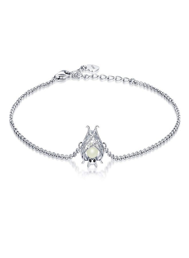 Apotie Cute Bat Bracelet Sterling Silver Glowing in The Dark Animal Bracelet Little Witchy Vampire Halloween Jewelry Gift for Women (White) - Image 1