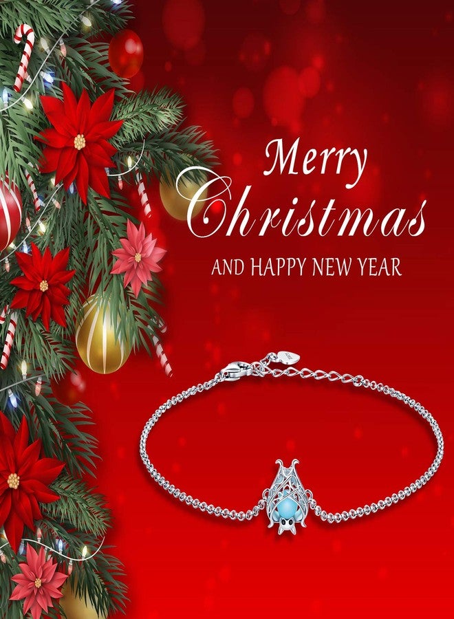 Apotie Cute Bat Bracelet Sterling Silver Glowing in The Dark Animal Bracelet Little Witchy Vampire Halloween Jewelry Gift for Women (White) - Image 2