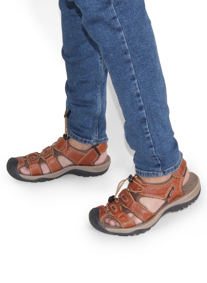 BOTELI Men's Genuine Leather Closed Toe Hiking 
Sandals Quick Adjustable Drawstring Strap Non-Slip Cushioned Thick Sole Outdoor Trekking Water Beach Shoes - Image 1