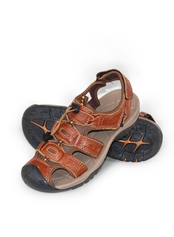 BOTELI Men's Genuine Leather Closed Toe Hiking 
Sandals Quick Adjustable Drawstring Strap Non-Slip Cushioned Thick Sole Outdoor Trekking Water Beach Shoes - Image 3