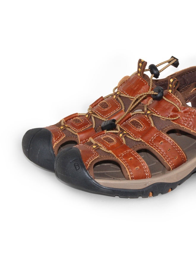 BOTELI Men's Genuine Leather Closed Toe Hiking 
Sandals Quick Adjustable Drawstring Strap Non-Slip Cushioned Thick Sole Outdoor Trekking Water Beach Shoes - Image 4