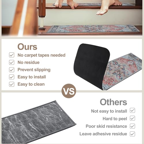 OJIA سجادات درج غير قابلة للانزلاق مع سجادة مطابقة للخطوات الخشبية، قاعدة مطاطية مربعة سجادة درج غير قابلة للانزلاق 31x31 بوصة - Image 5