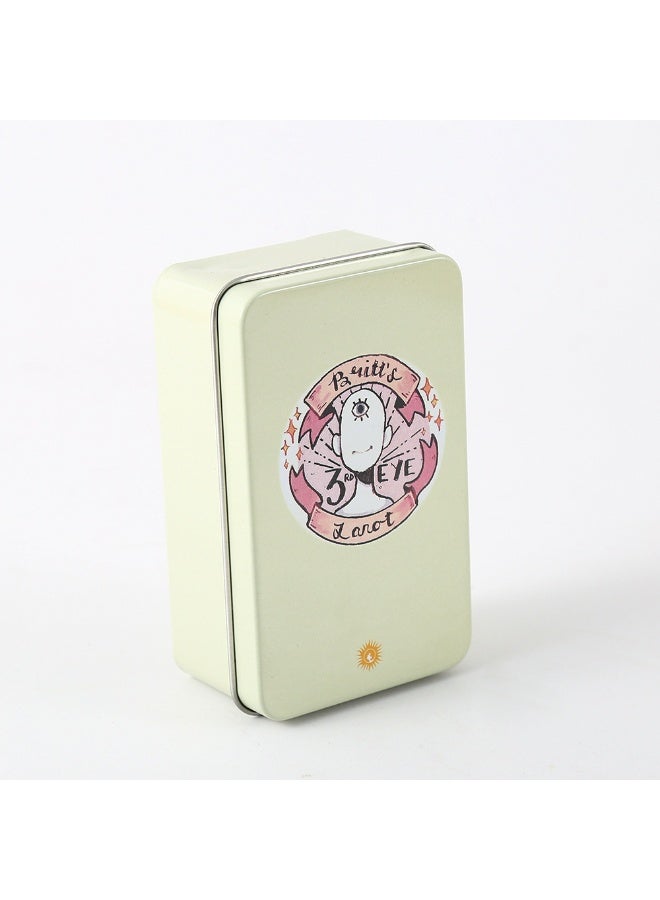 NIBEMINENT Britt's "Third Eye" deck (Tarot cards) is packed in a metal box, measuring 10 cm x 6 cm. The game board is golden in color, with white metal edges. There are 78 cards in total, accompanied by a paper user manual. - Image 2