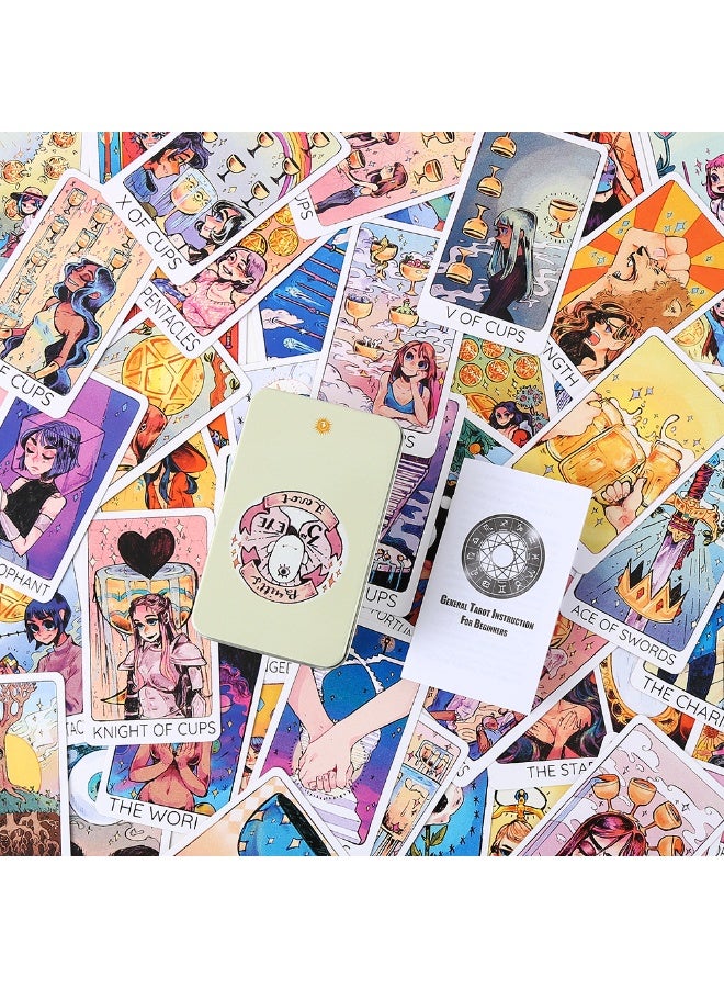 NIBEMINENT Britt's "Third Eye" deck (Tarot cards) is packed in a metal box, measuring 10 cm x 6 cm. The game board is golden in color, with white metal edges. There are 78 cards in total, accompanied by a paper user manual. - Image 4