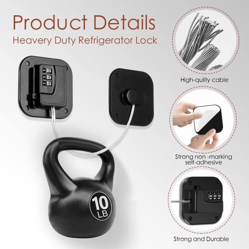 Himake Refrigerator Lock, Combination Lock for Refrigerator Cabinets, Drawers, Heavy Duty Fridge Lock, Easy Install No Keys Needed (Black-2Pack) - Image 3