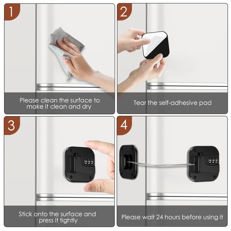 Himake Refrigerator Lock, Combination Lock for Refrigerator Cabinets, Drawers, Heavy Duty Fridge Lock, Easy Install No Keys Needed (Black-2Pack) - Image 5