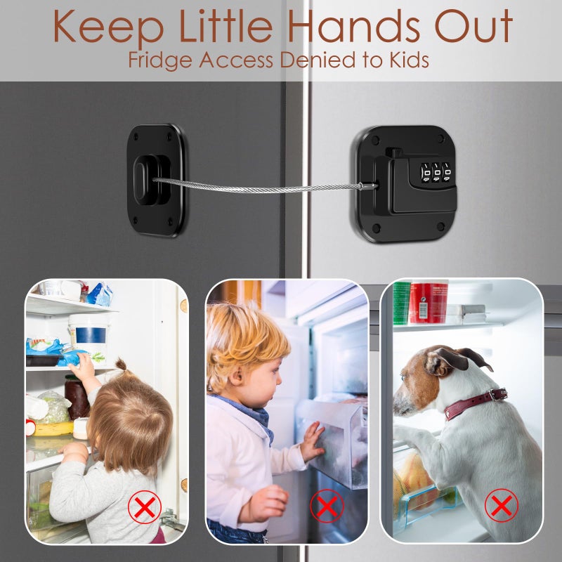 Himake Refrigerator Lock, Combination Lock for Refrigerator Cabinets, Drawers, Heavy Duty Fridge Lock, Easy Install No Keys Needed (Black-2Pack) - Image 4