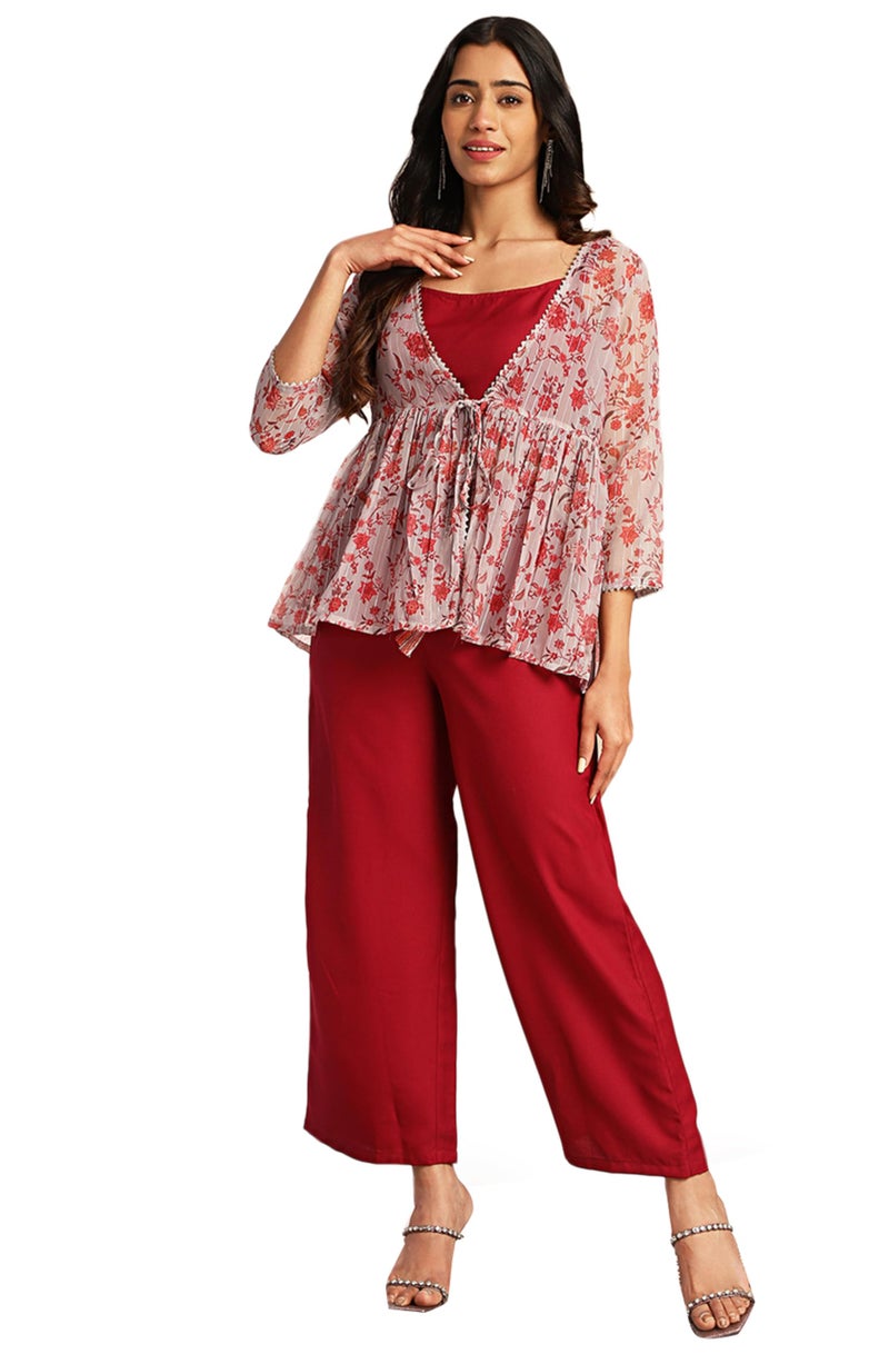 Janasya جيناسيا للنساء - طقم جاكيت مكون من 3 قطع بلون النبيذ والموس (SET822-TJ-STP-S) - Image 1