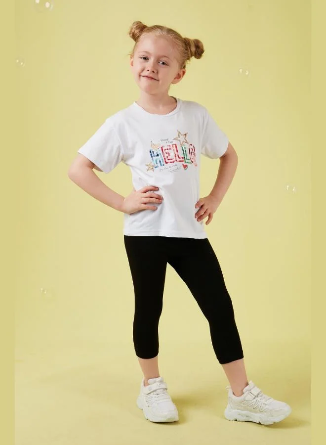 ليلا طقم قطن ليلا للبنات مكون من بلوزة بأكمام قصيرة وياقة دائرية وسروال