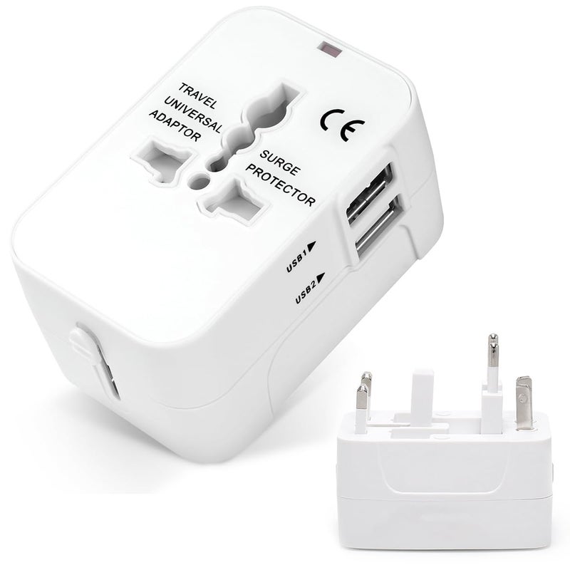 MANGO Travel AdapterWorldwide All In One Universal Power Wall Charger Ac Power Plug Adapter With Dual Usb Charging Ports For Usa EU Uk Aus Cell Phone Laptop White