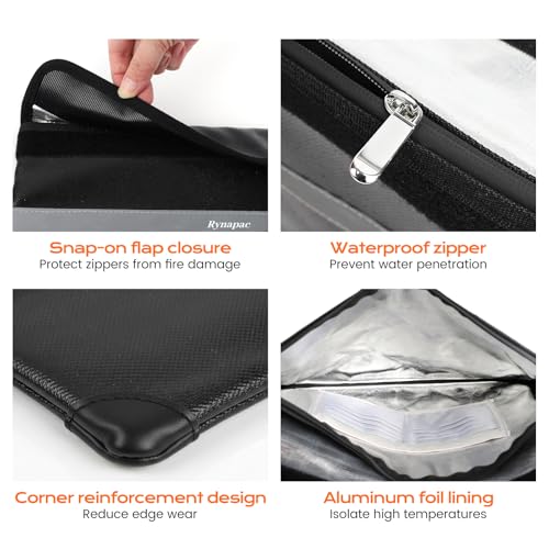 Rynapac Fireproof Money Bag Upgraded 4200°F, 11”x 6.2” Waterproof money bags with zipper for Travel/Office/Home, Small Fireproof Safe Pouch, Built-in 11 storage pockets for Phone, Cash, Passport, Card - Image 4