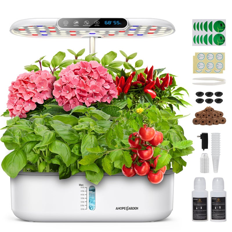 Ahopegarden Hydroponics Growing System kit: Indoor Herb Garden - 12 Pods Plant Germination Kit with LCD Display and LED Grow Light, Smart Temp & Humidity Detection, Planter Grower for Vegetables - Image 1