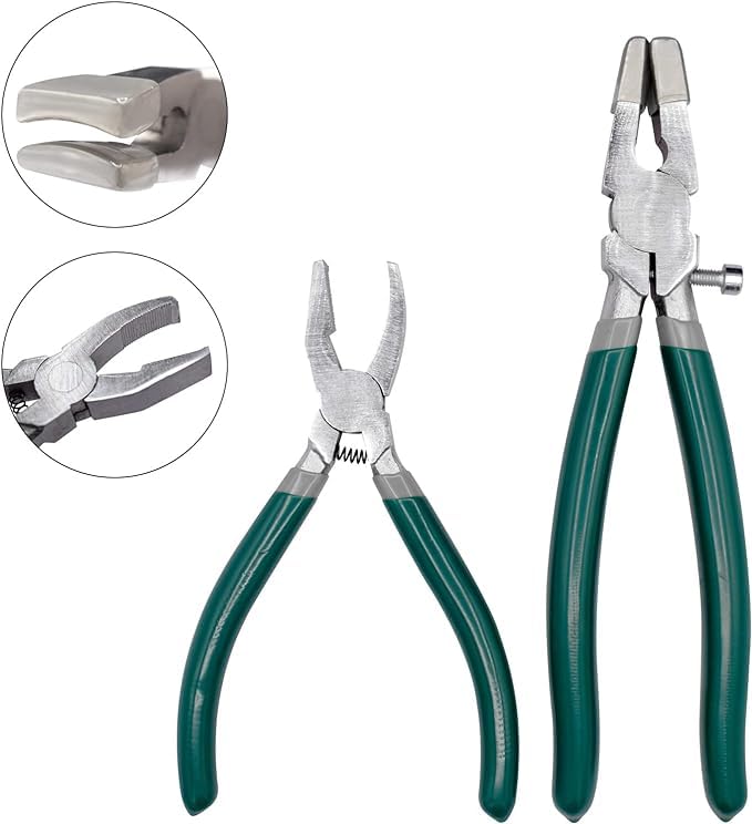 GINWORD 10Pcs Heavy Duty Glass Running Breaking Pliers and Class Cutters Tools Kit, Breaker Grozer Pliers with Curved Jaws,Glass Cutters for Stained Glass, Mosaics, Fusing, Breaking - Image 3