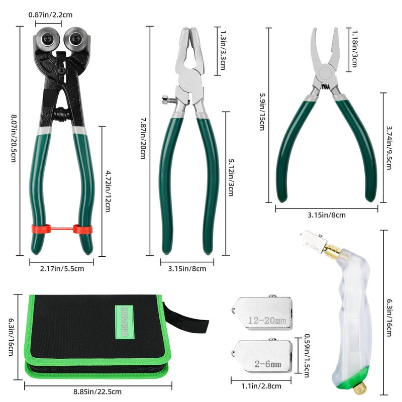 GINWORD 10Pcs Heavy Duty Glass Running Breaking Pliers and Class Cutters Tools Kit, Breaker Grozer Pliers with Curved Jaws,Glass Cutters for Stained Glass, Mosaics, Fusing, Breaking - Image 2