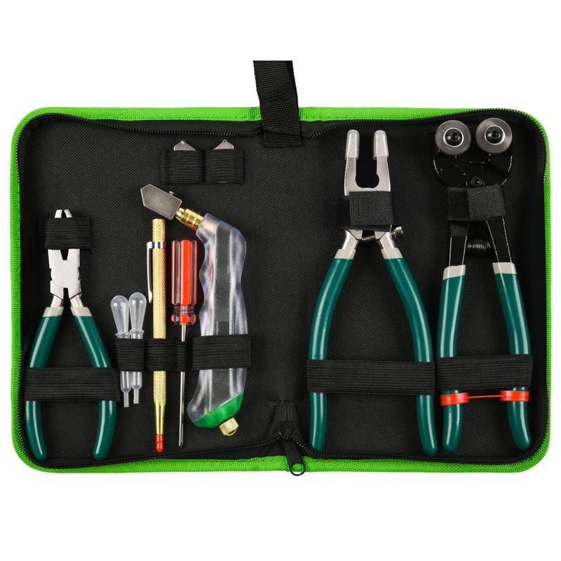 GINWORD 10Pcs Heavy Duty Glass Running Breaking Pliers and Class Cutters Tools Kit, Breaker Grozer Pliers with Curved Jaws,Glass Cutters for Stained Glass, Mosaics, Fusing, Breaking - Image 5