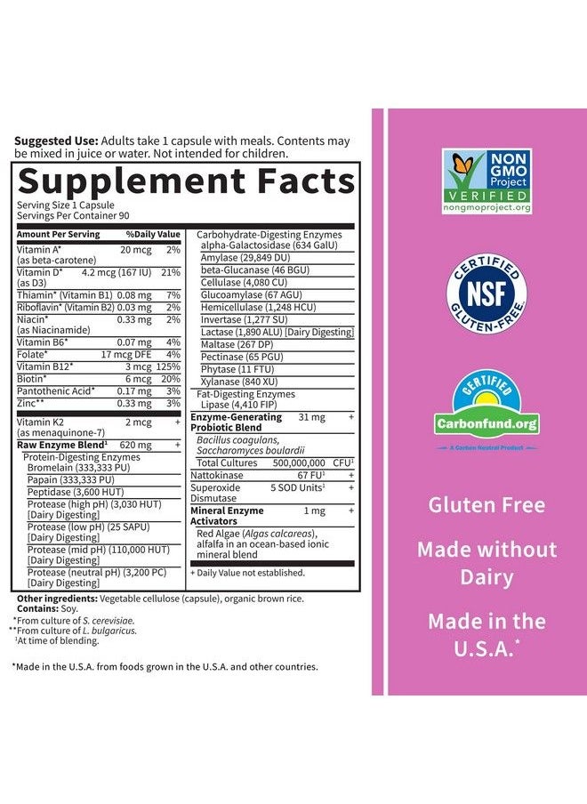 Garden of Life - 22 Digestive Enzymes For Women 50 & Over With Bromelain Papain & Lactase Plus Probiotics & Vitamins B12 Biotin & Zinc Raw Enzymes Nongmo Glutenfree Vegetarian 90 Capsules - Image 1