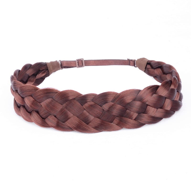 DIGUAN 5 Strands Synthetic Hair Braided Headband Classic Chunky Wide Plaited Braids Elastic Stretch Hairpiece Women Girl Beauty accessory 56g Burgundy