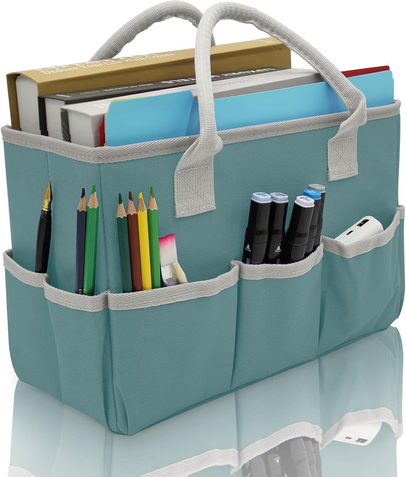 Cupohus Art Organizer Craft Storage Tote Bag with Pockets and Hadles, Oxford Fabric Carrying Caddy for Teacher, Officer, Artist, Traveler, and more – Grey Green - Image 1