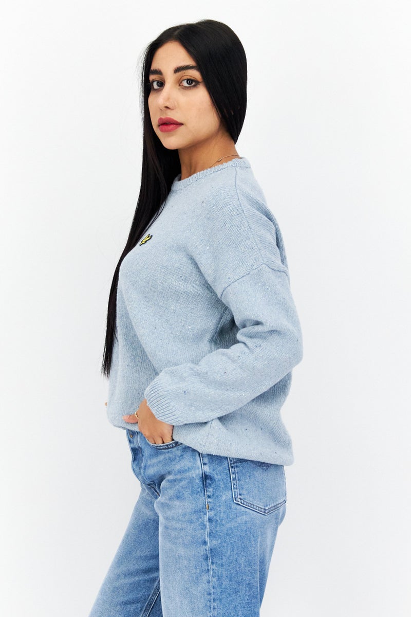 Lyle & Scott Women Crew Neck Long Sleeve Embroidered Logo Sweater, Light Blue - Image 4