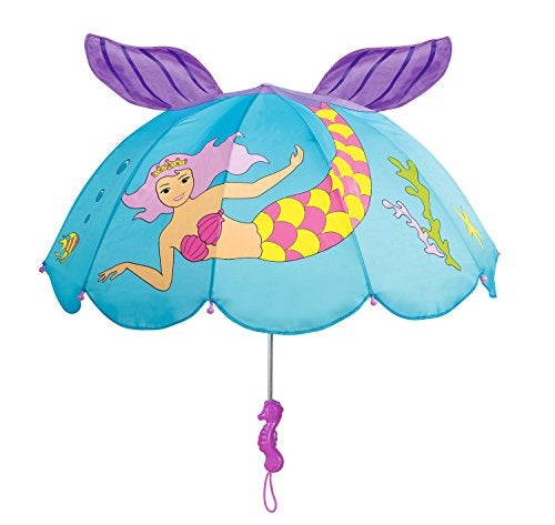 Kidorable Blue Mermaid Umbrella for Girls with Fun Seahorse Handle and Pop-Up Tail - Image 1