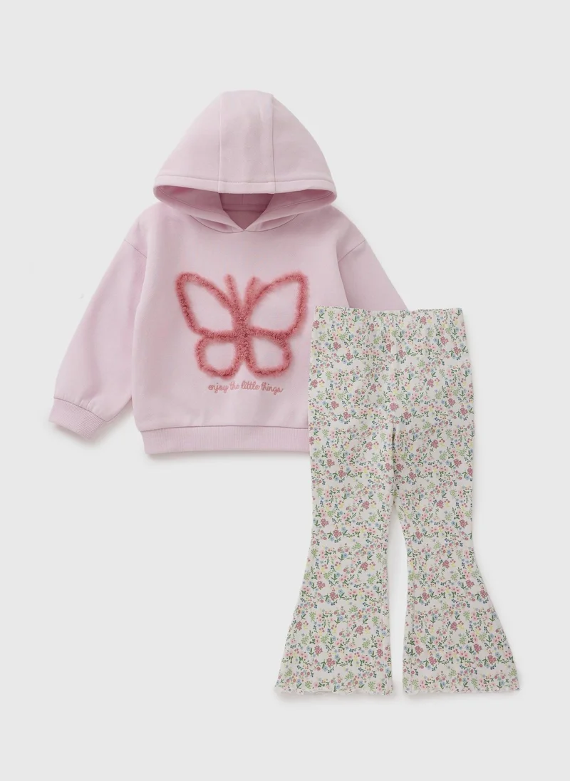Matalan Girls Pink Butterfly Hoodie & Flare Set