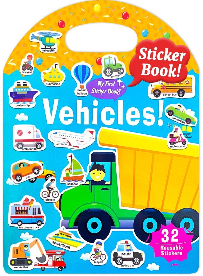 Benresive Jelly Reusable Sticker Books for Kids 2-4, Fun Sticker Books for Toddlers 1-3, Toddler Sticker Book Age 2-4, 32 Pcs Toddler Travel Toys Acticities Crafts Gifts - Vehicles Sticker Book - Image 1